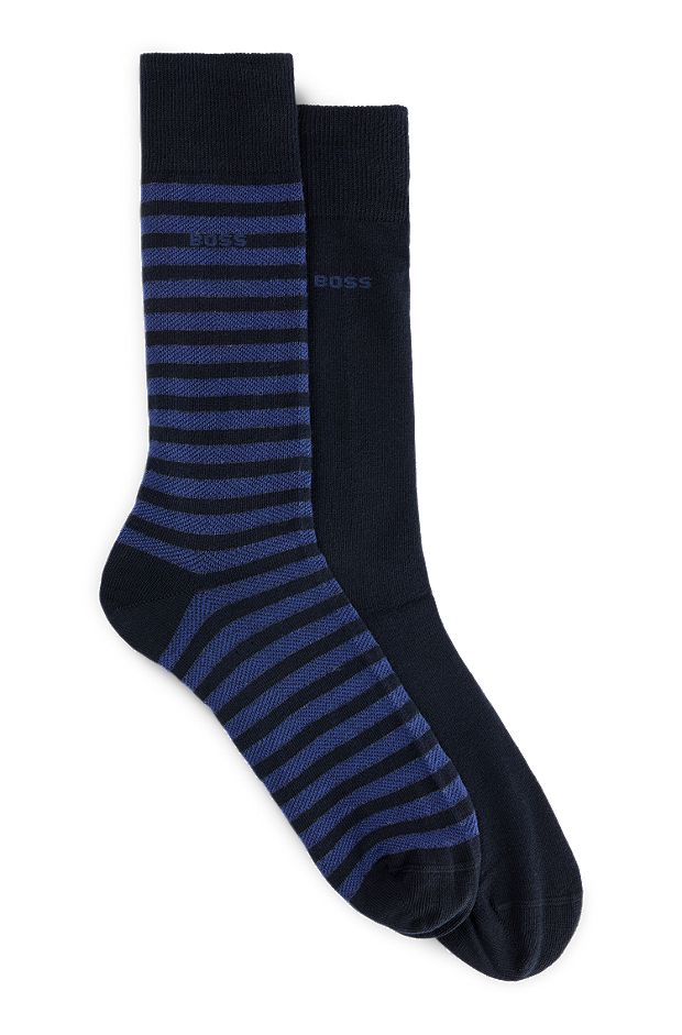 Two-pack of regular-length socks in a cotton blend, Dark Blue