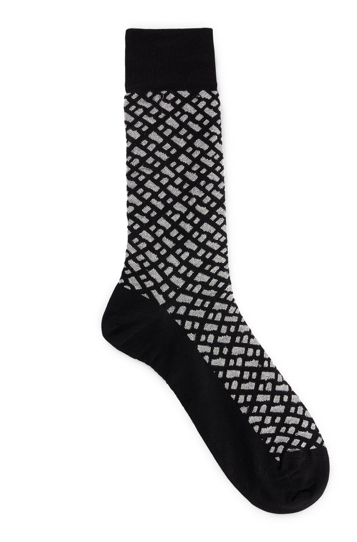 Regular-length socks with silver-effect monogram pattern, Black