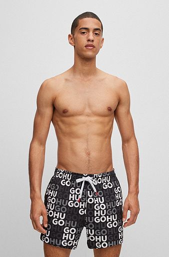 Swim shorts with all-over logo print, Black