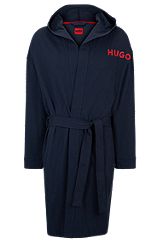 Dressing gown in cotton jersey with logo print, Dark Blue