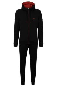 Cotton-blend tracksuit with contrast branding, Black