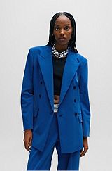 Relaxed-fit double-breasted jacket in stretch fabric, Blue