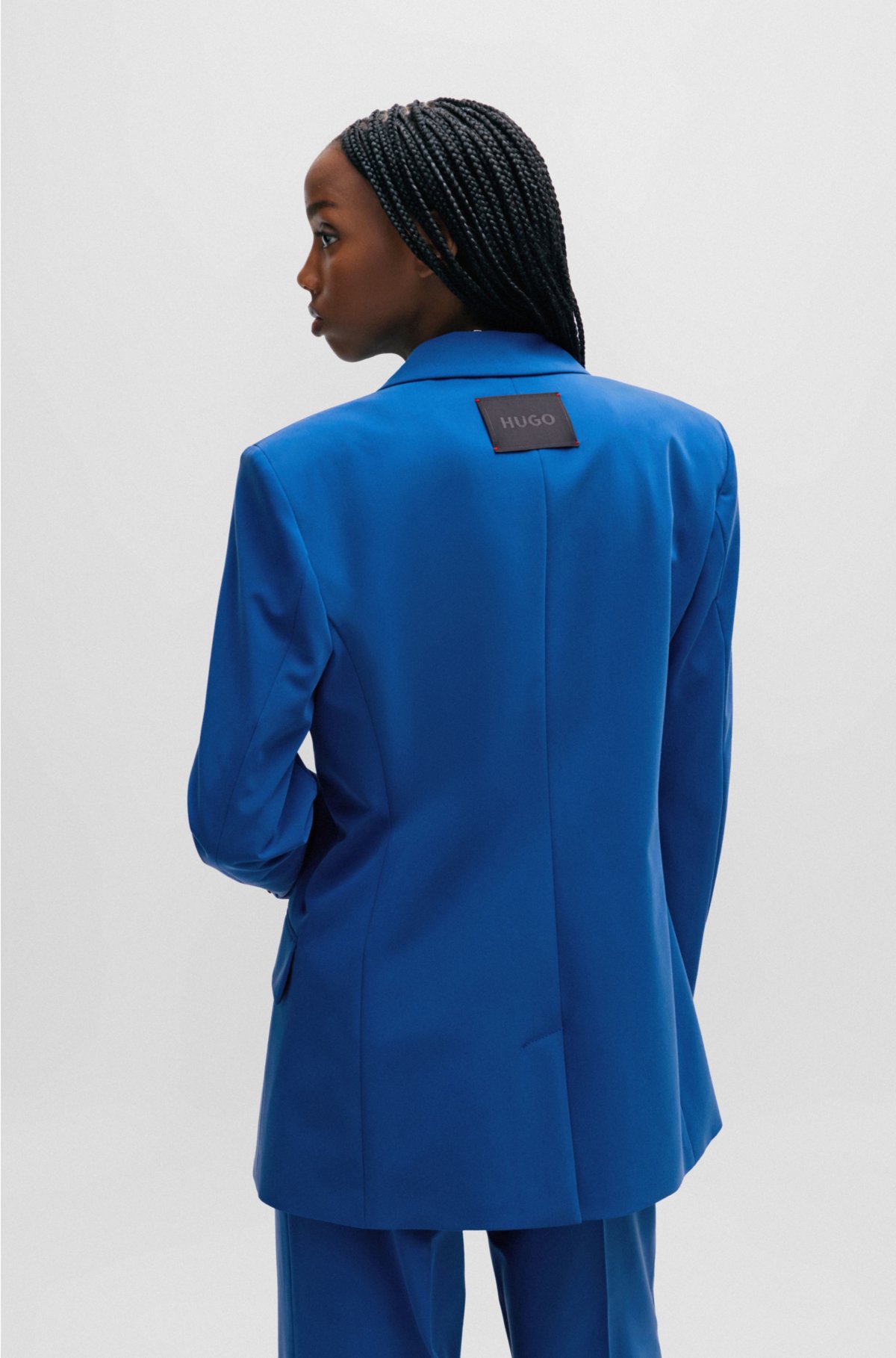 Relaxed-fit double-breasted jacket in stretch fabric, Blue