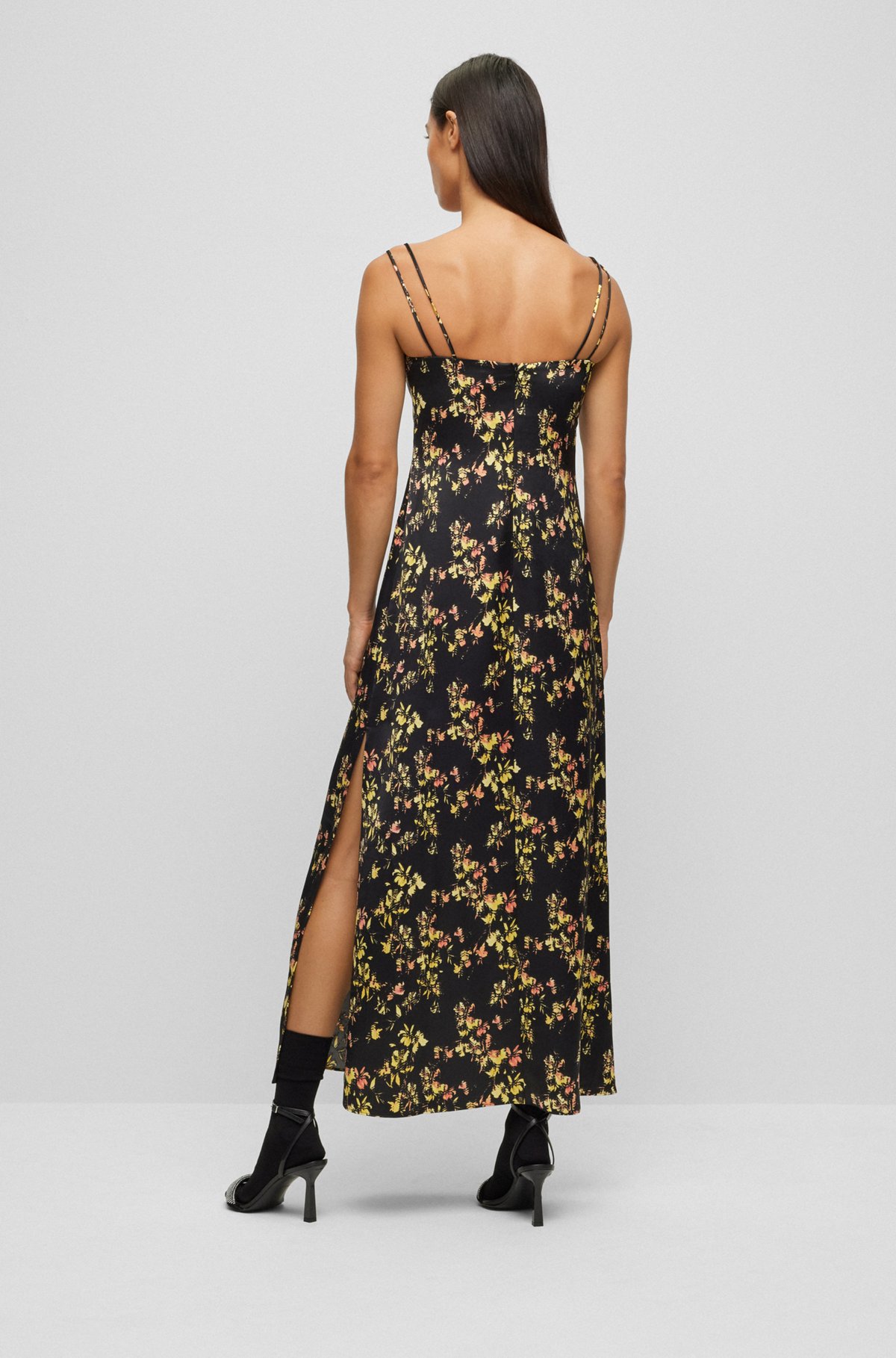 Ærmeløs kjole med blomsterprint og blondedetalje, Mønstret
