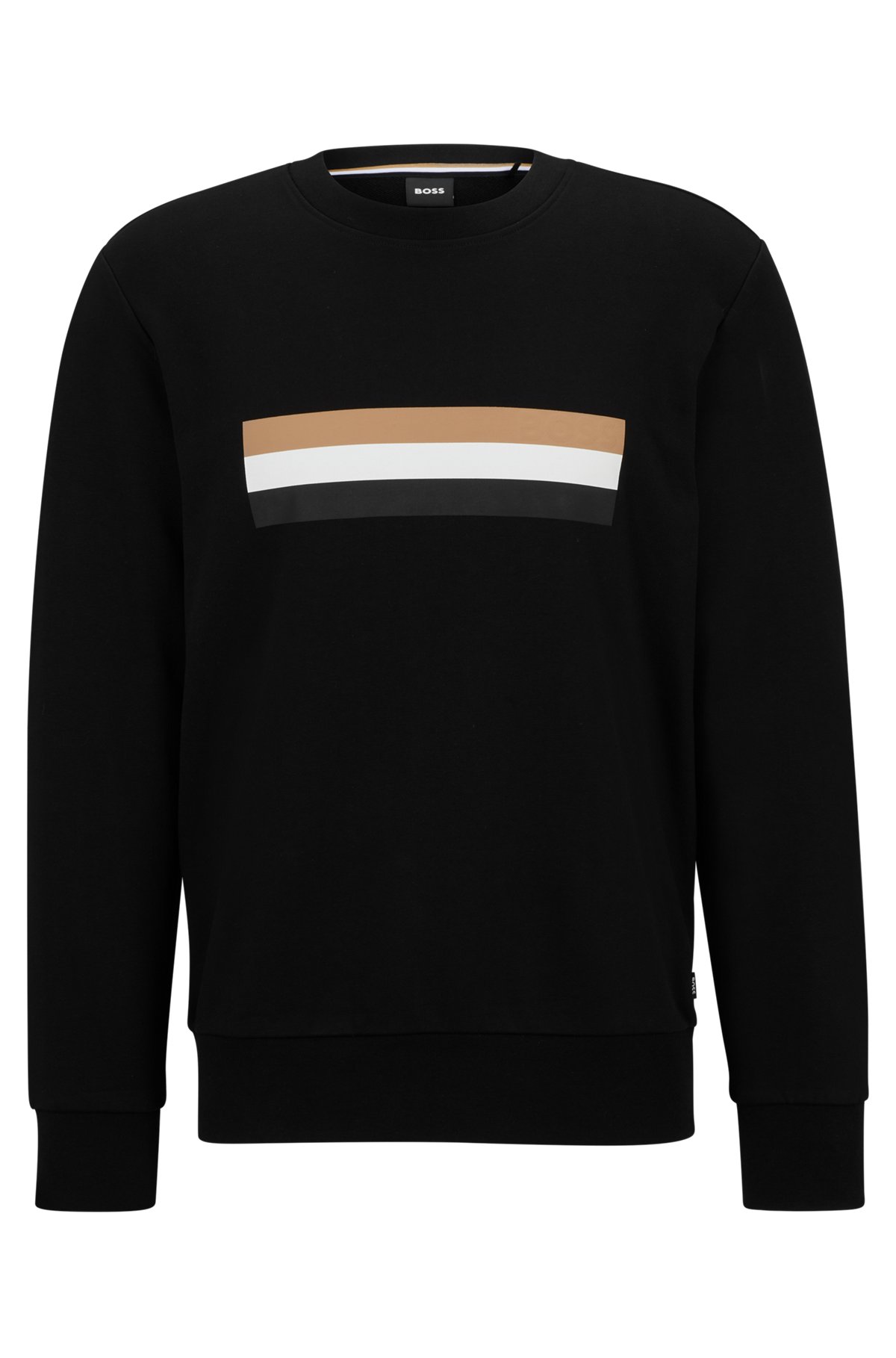 Organic-cotton relaxed-fit sweatshirt with signature stripe, Black