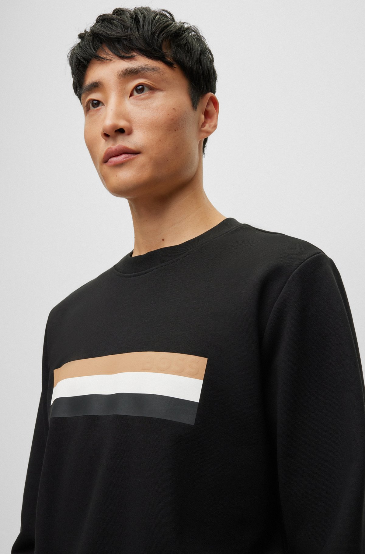 Organic-cotton relaxed-fit sweatshirt with signature stripe, Black