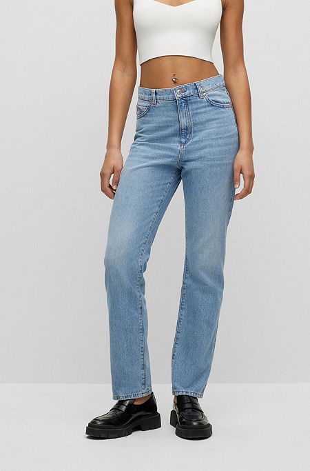 Relaxed-fit jeans in mid-blue rigid denim, Light Blue