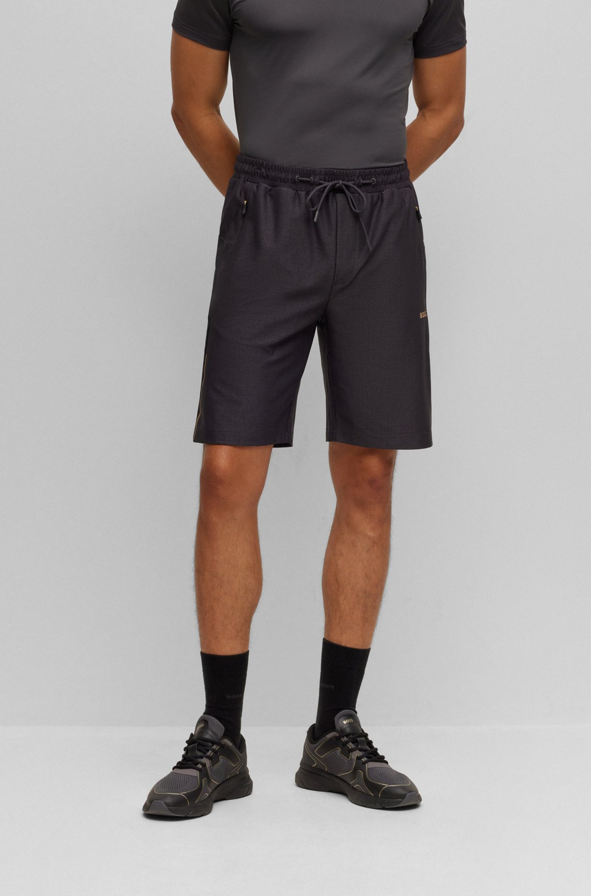Shorts med regular fit og dekorativt reflekterende mønster, Mørkegrå