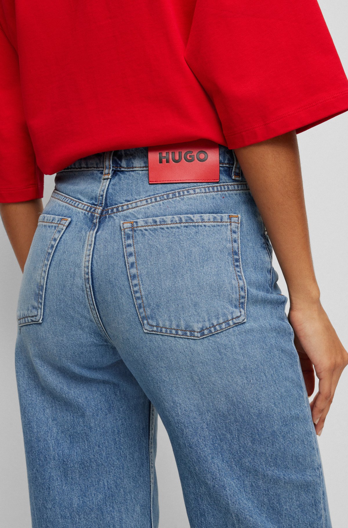 HUGO - Wide-leg relaxed-fit jeans in blue rigid denim