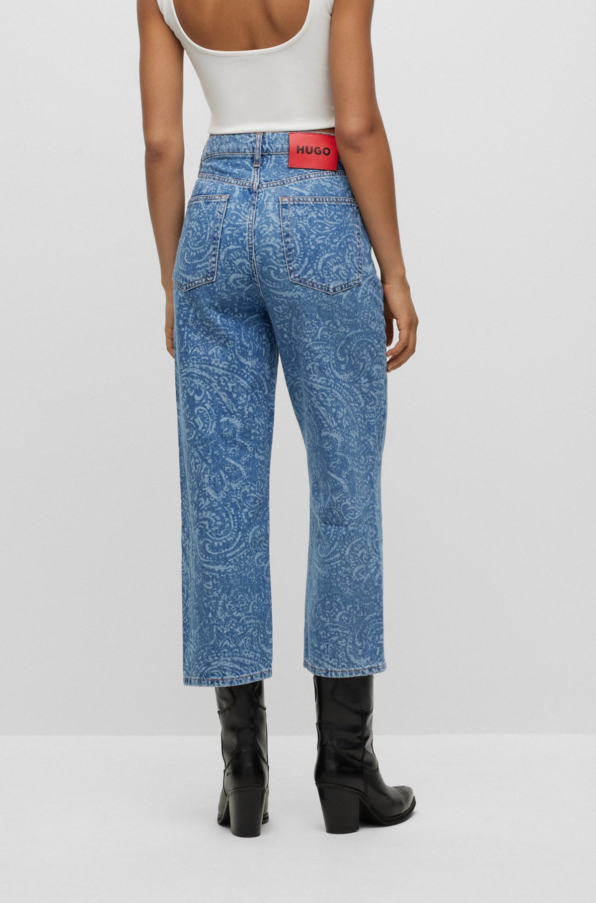 Modern-fit jeans in paisley-pattern rigid denim, Blue Patterned