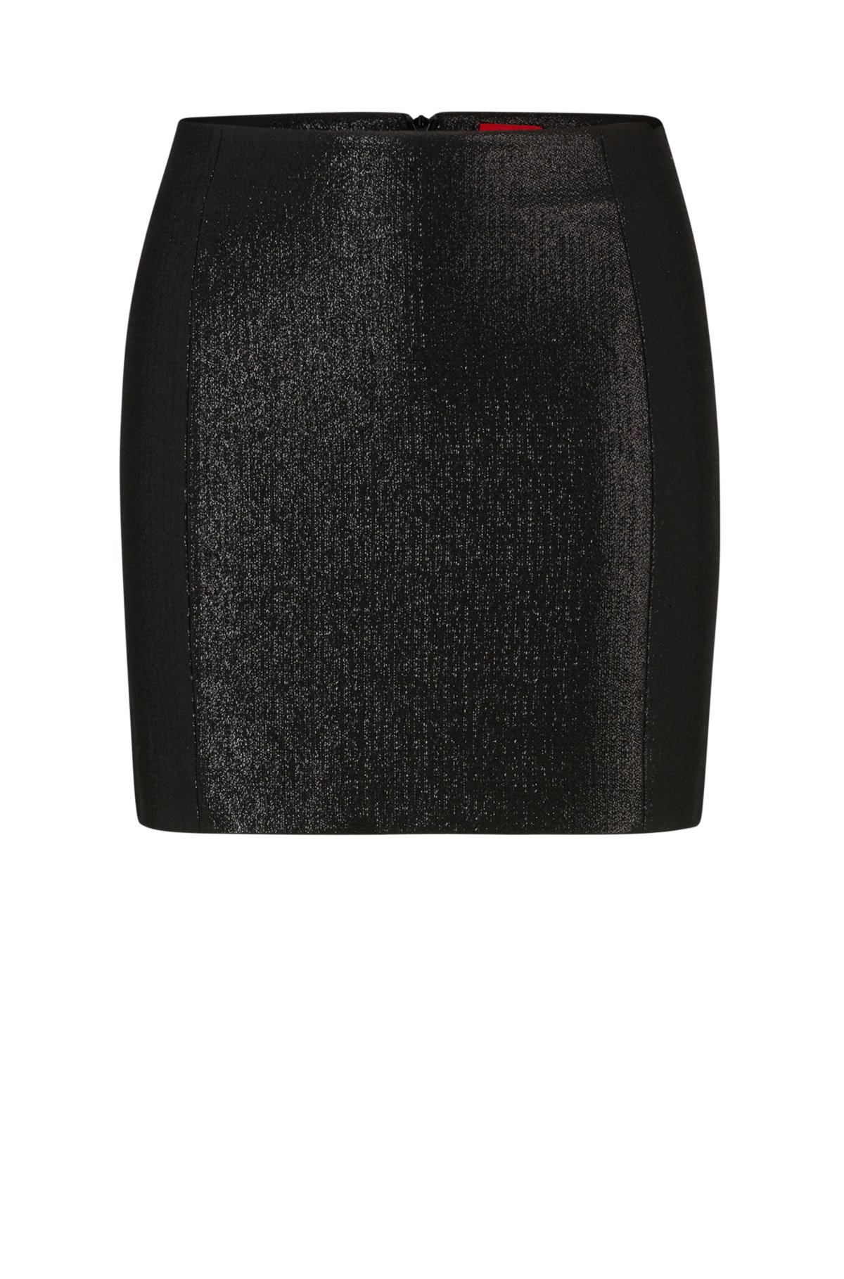 Low-waisted mini skirt in metallic fabric, black