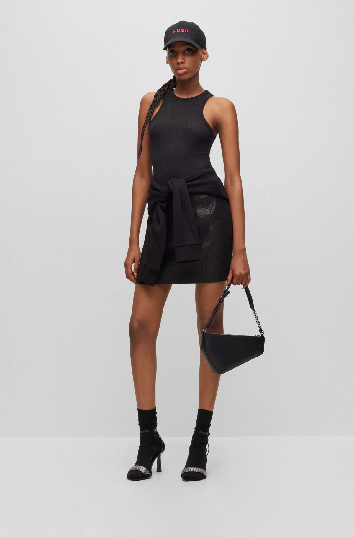 Slim-fit mini skirt in glitter-effect fabric , Black