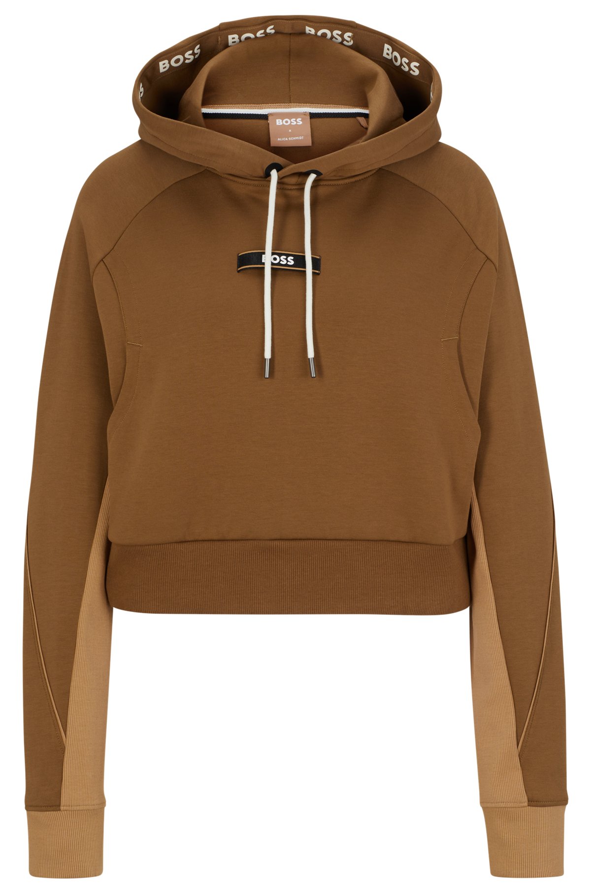 BOSS x Alica Schmidt hoodie with logos and contrast inserts, Brown