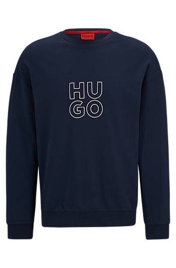 Cotton-terry sweatshirt with metallic-effect logo, Hugo boss