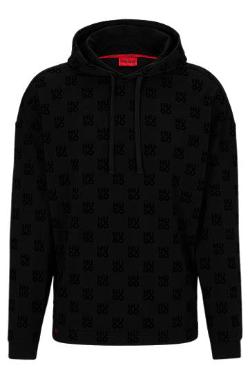 Relaxed-fit hoodie with flock-print stacked logos, Hugo boss
