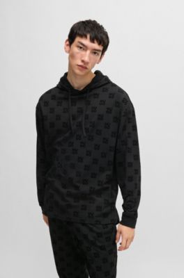 HUGO - Relaxed-Fit Hoodie mit Flockdruck-Stack-Logos