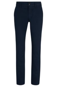 Slim-fit trousers in stretch-cotton satin, Dark Blue