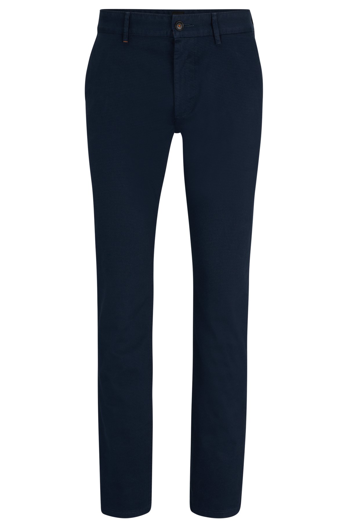 Slim-fit trousers in stretch-cotton satin, Dark Blue