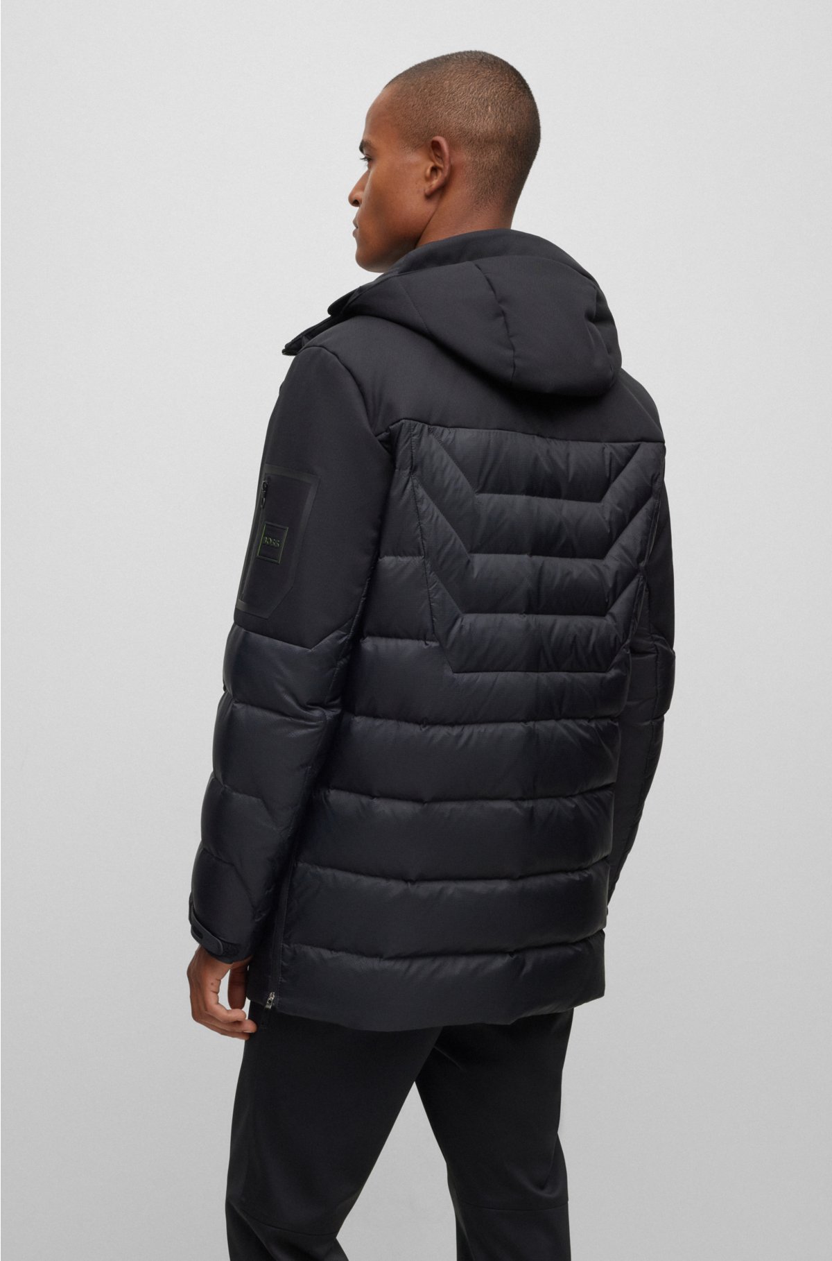 BOSS - Mixed-material down jacket with detachable hood