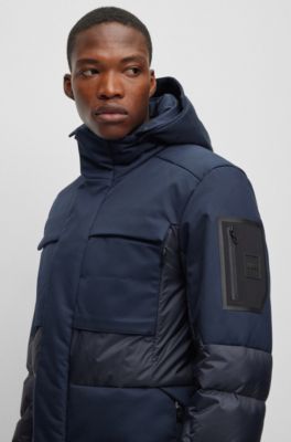 BOSS Mixedmaterial down jacket with detachable hood