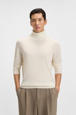 Rollneck sweater in cashmere, Natural
