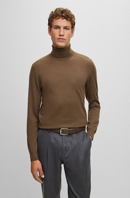 Rollneck sweater in cashmere, Dark Brown