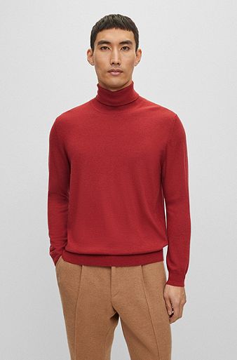 Rollneck sweater in cashmere, Red