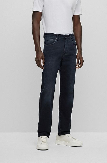 Relaxed-fit jeans in blue Italian cashmere-touch denim, Dark Blue