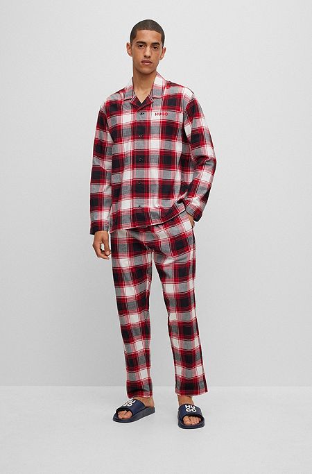 Cotton-flannel pyjamas with check and branding - Gift set, Red