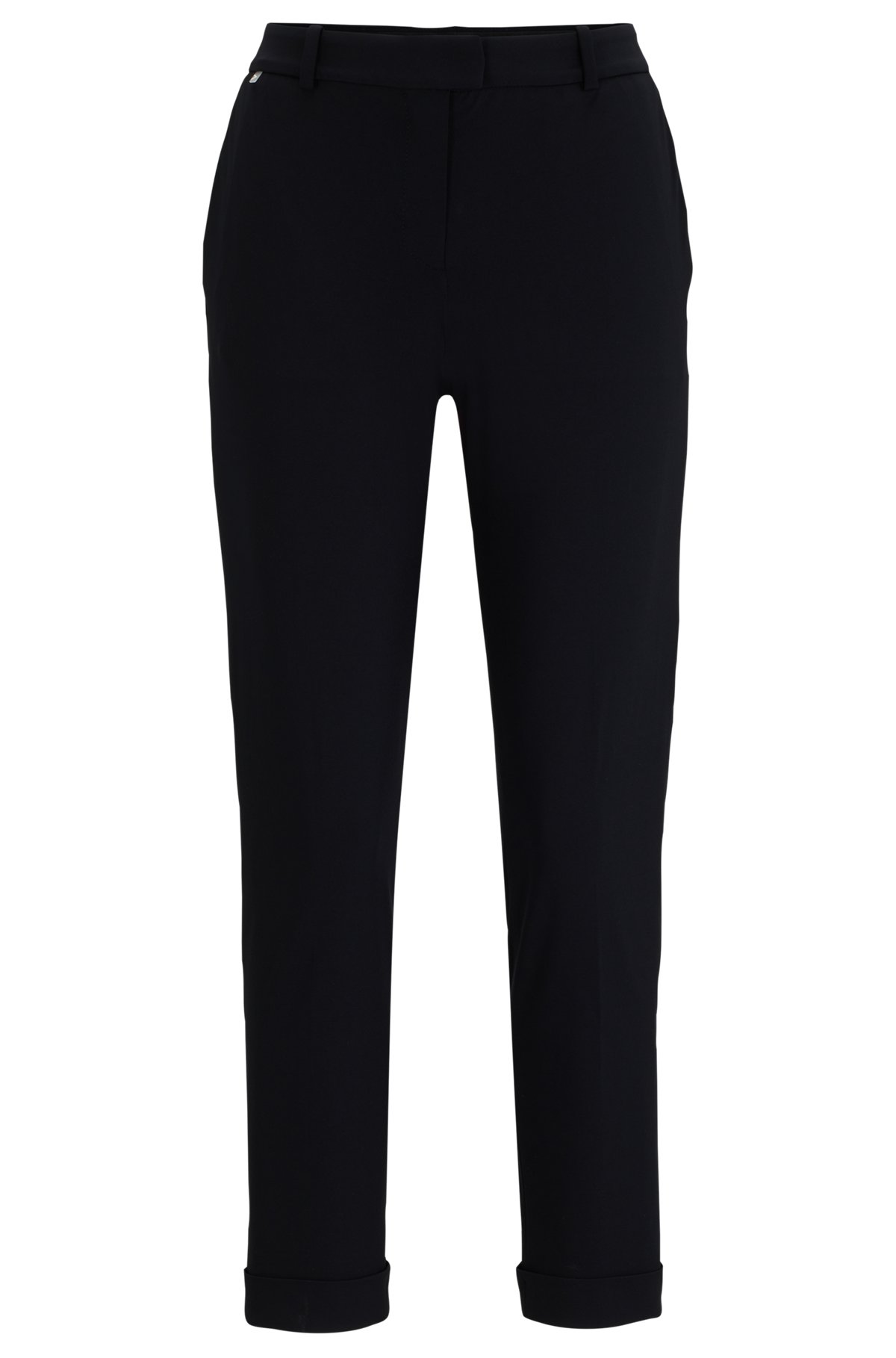 Slim-fit cropped trousers in performance-stretch jersey, Black
