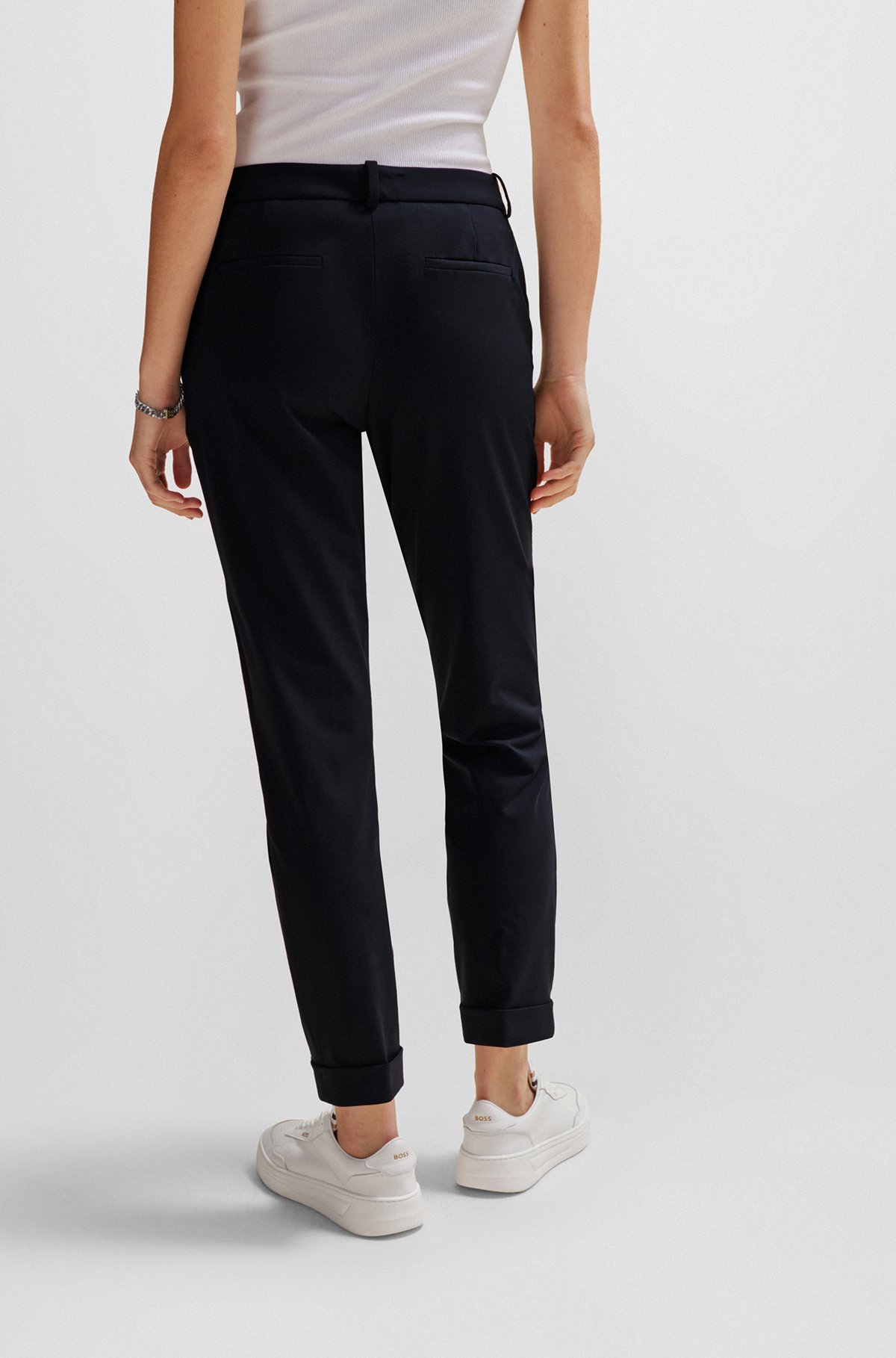 Slim-fit cropped trousers in performance-stretch jersey, Black
