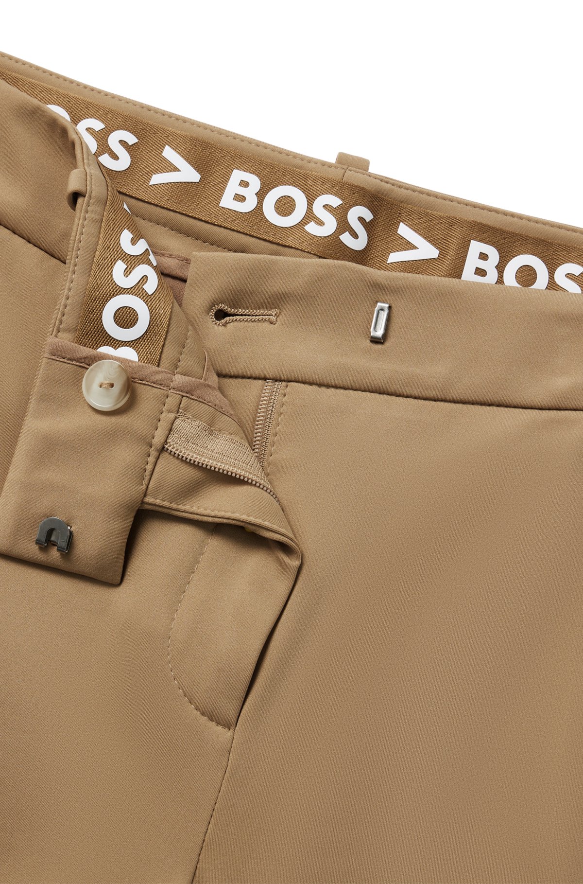 Slim-fit cropped trousers in performance-stretch jersey, Beige