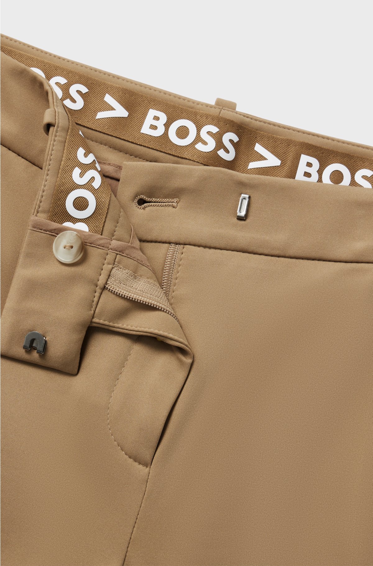 Slim-fit cropped trousers in performance-stretch jersey, Light Brown
