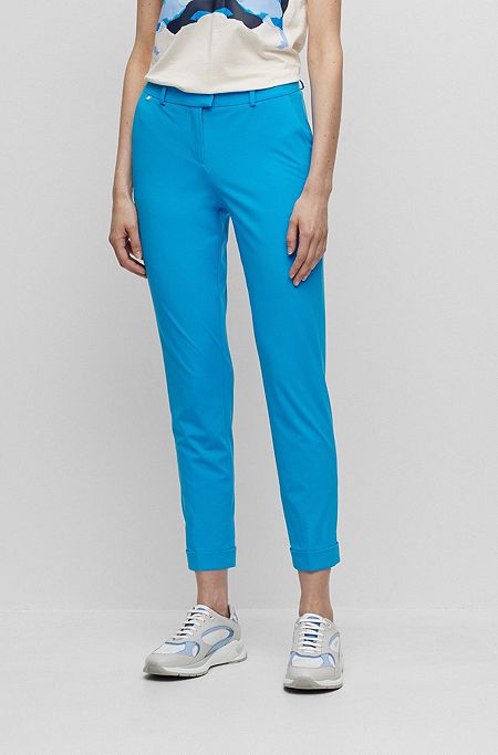 Slim-fit cropped trousers in performance-stretch jersey, Turquoise