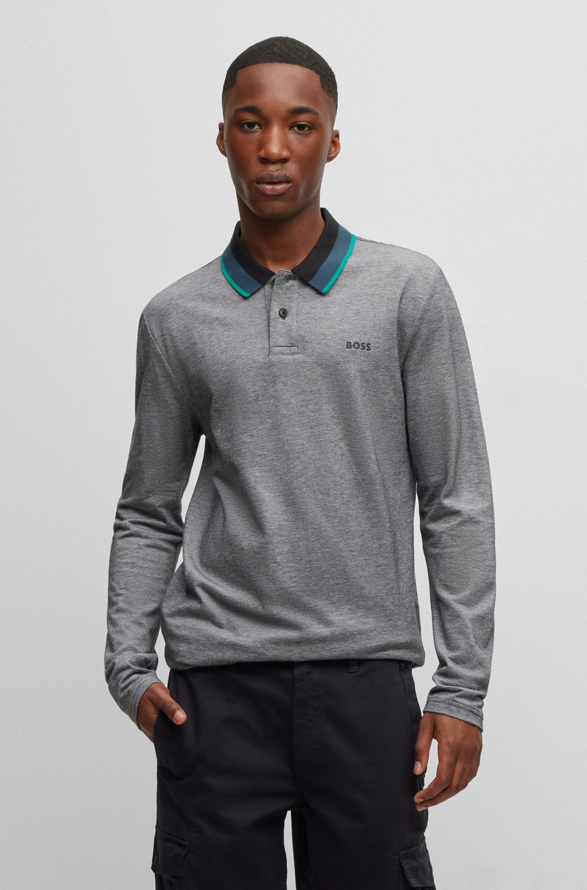 Cotton-piqué polo shirt with logo print, Dark Grey