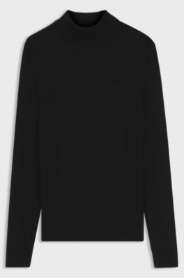 Wool-blend rollneck sweater with embroidered logo, Black