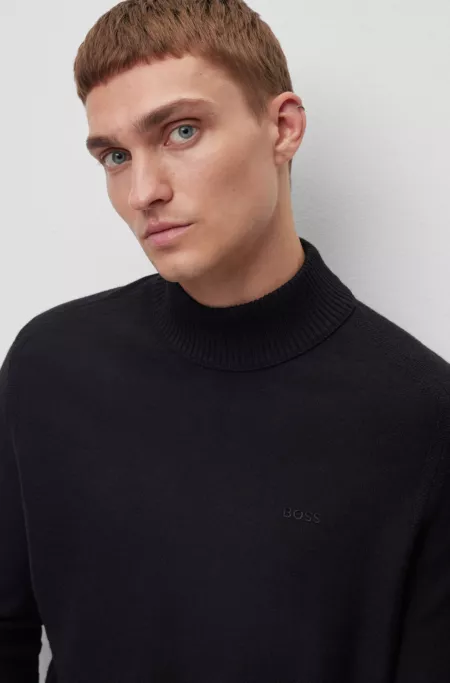 Wool-blend rollneck sweater with embroidered logo