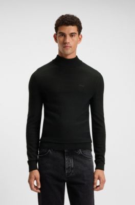 Wool-blend rollneck sweater with embroidered logo, Black
