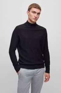 Wool-blend rollneck sweater with embroidered logo, Black