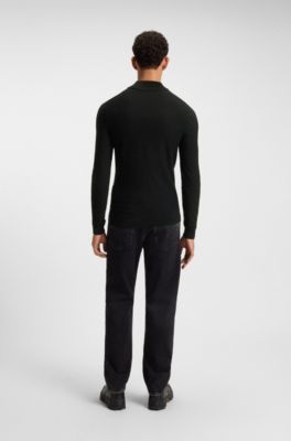 Wool-blend rollneck sweater with embroidered logo, Black