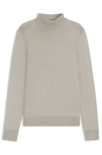 Wool-blend rollneck sweater with embroidered logo, Light Beige