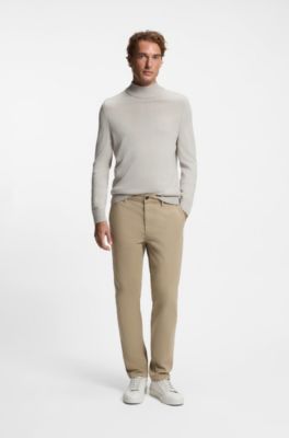 Wool-blend rollneck sweater with embroidered logo, Light Beige