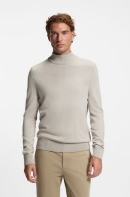 Rollkragenpullover aus Woll-Mix mit Logo-Stickerei, Hellbeige