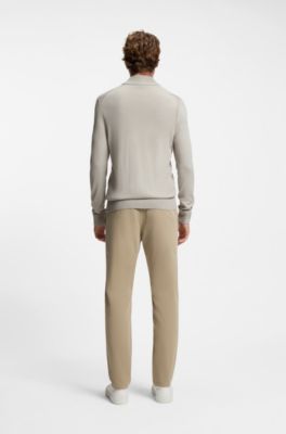 Wool-blend rollneck sweater with embroidered logo, Light Beige