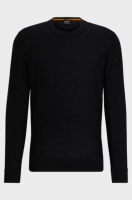 Wool-blend regular-fit sweater with embroidered logo, Black