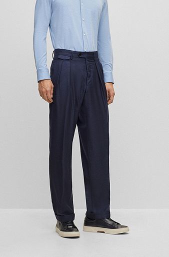 Pantalones relaxed fit de cashmere, lana y seda, Azul oscuro