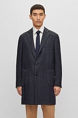 Slim-fit coat in a herringbone silk-cashmere blend, Dark Blue