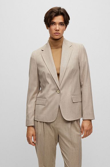 Slim-fit jacket in melange stretch-wool flannel, Beige