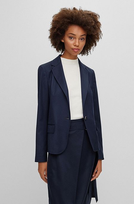 Slim-fit jacket in stretch-wool flannel, Dark Blue