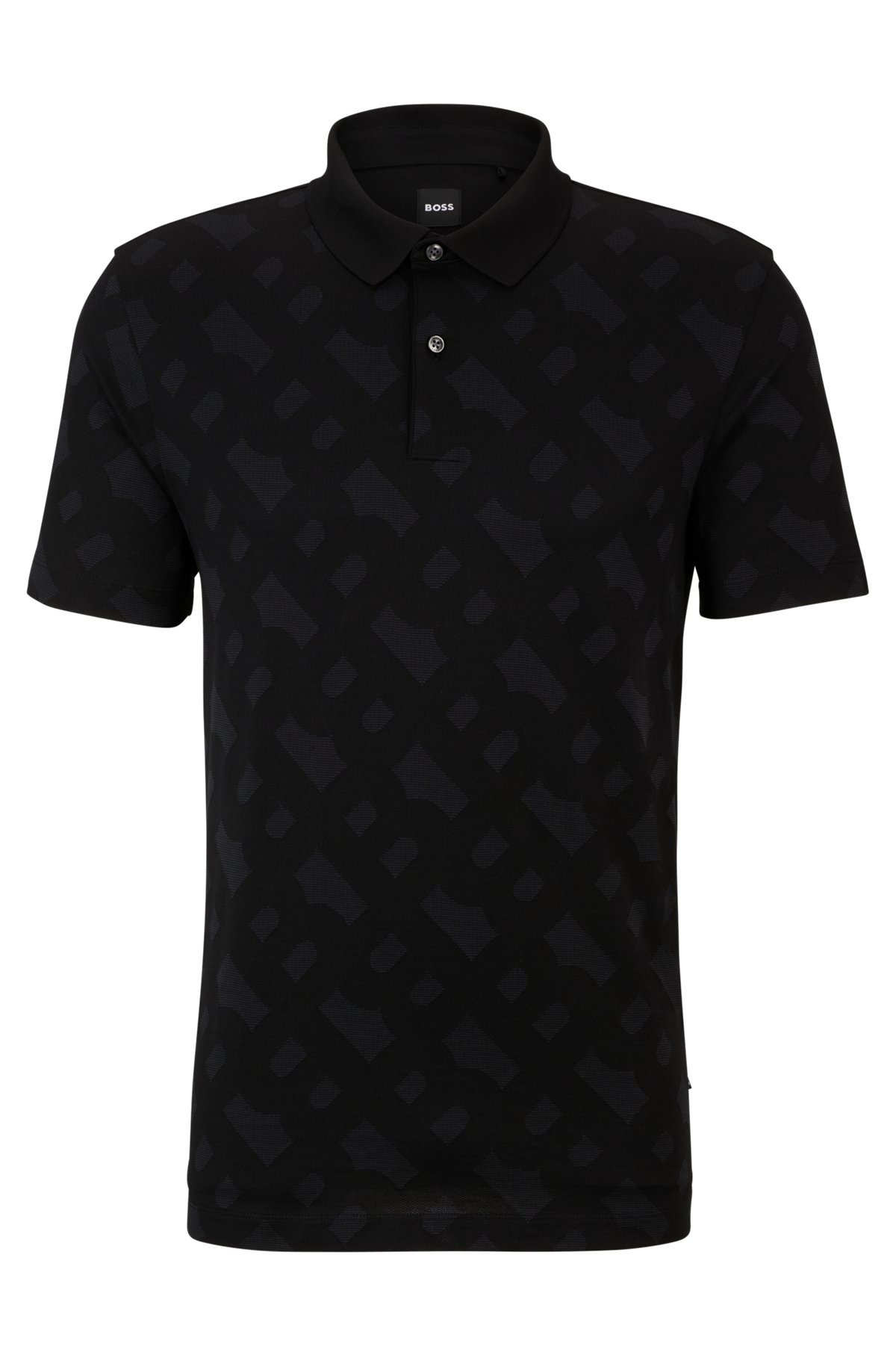 Regular-fit polo shirt with monogram jacquard, Black